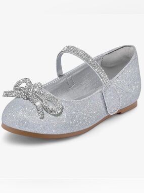Girls' Silver Glitter Mary Jane with Bow